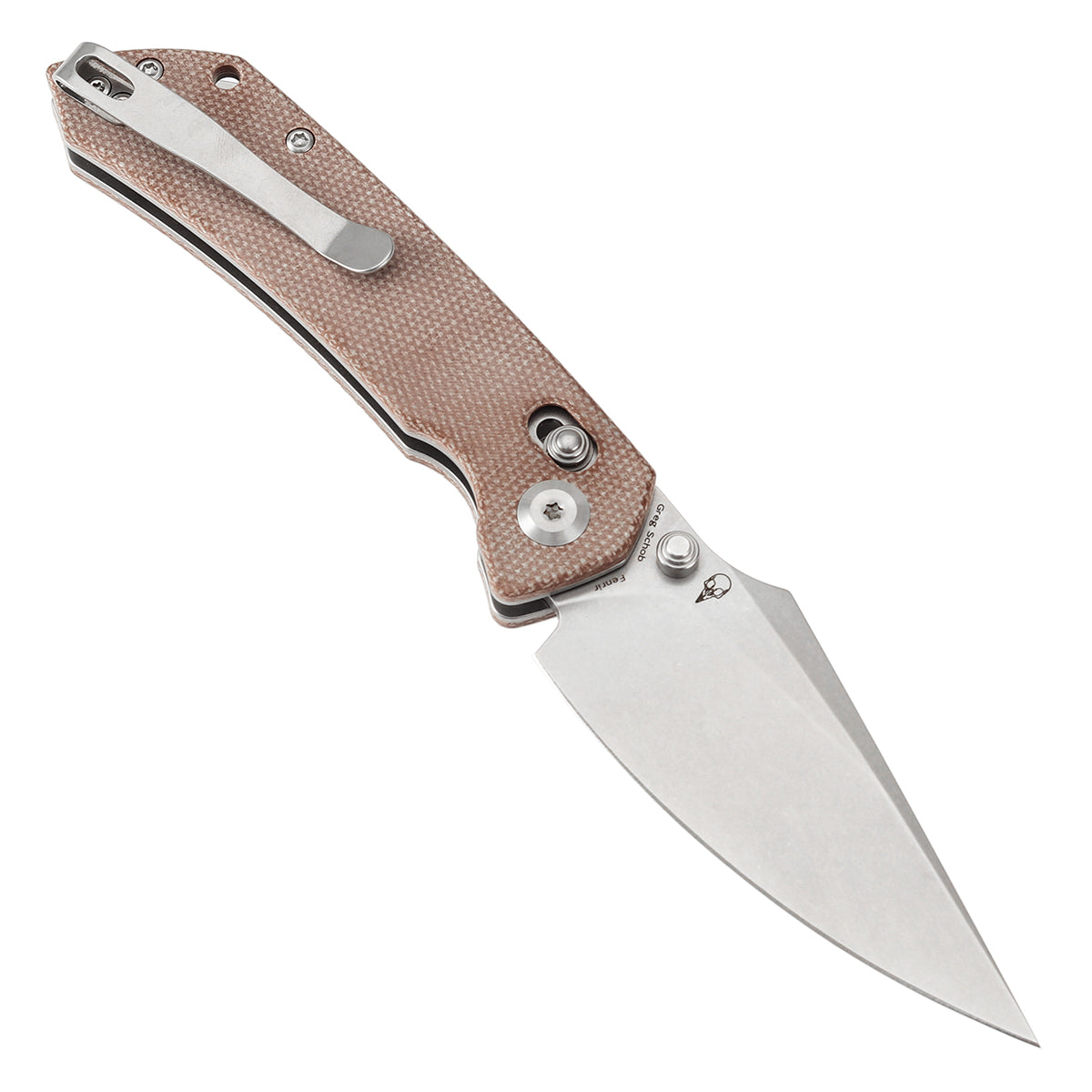Tenable Fenrir Cross Bar Lock Folding Knife| Brown Micarta | 3.48" Stonewashed Nito-V Blade | Sparrow Knife Design T1034V2