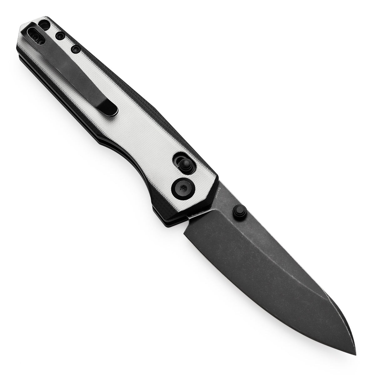 Tenable Beaver Cross Bar Lock Folding Knife Ivory White and Black G10 Handle (3.44'' Blackwash Nitro-V Blade) Kim Ning Design-T1105V2
