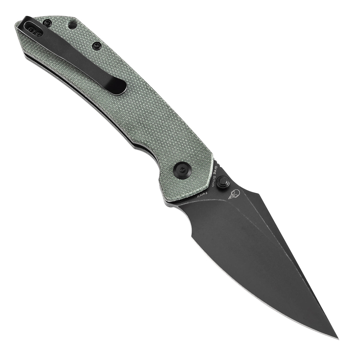BladeHQ Exclusive Tenable Fenrir Button Lock Knife | Green Micarta | 3.45" Blackwashed 14C28N | Sparrow Knife Design|T1034F5