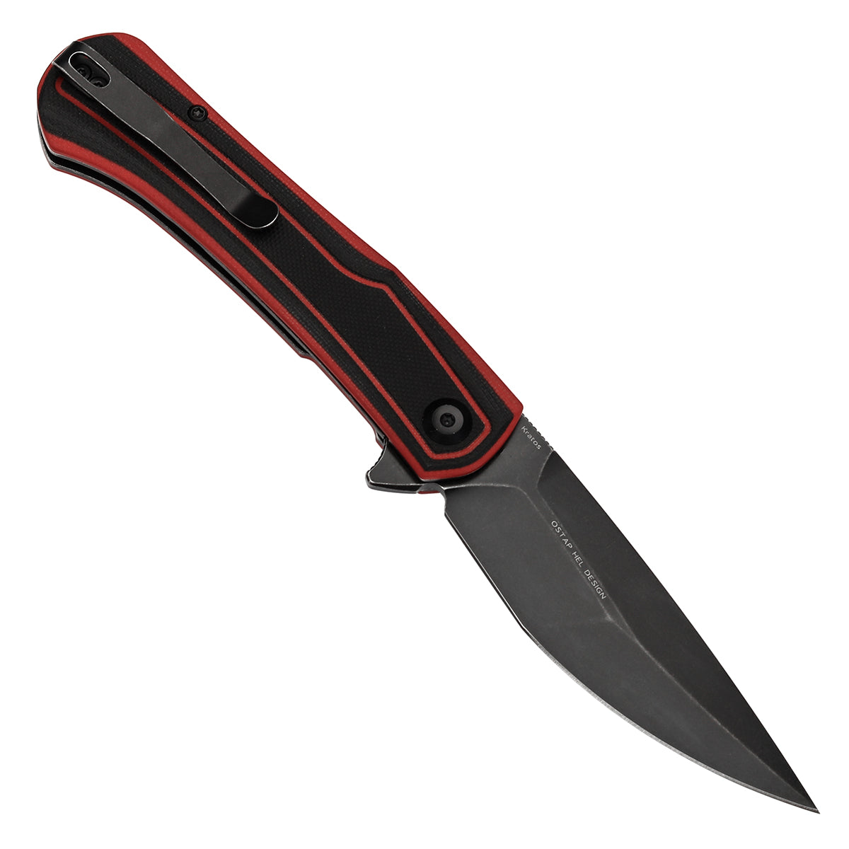 Tenable Kratos Folding Knife Black and Red G10 Handle(3.79" Blackwash Nitro-V Blade) Ostap Hel Design-T1024A1