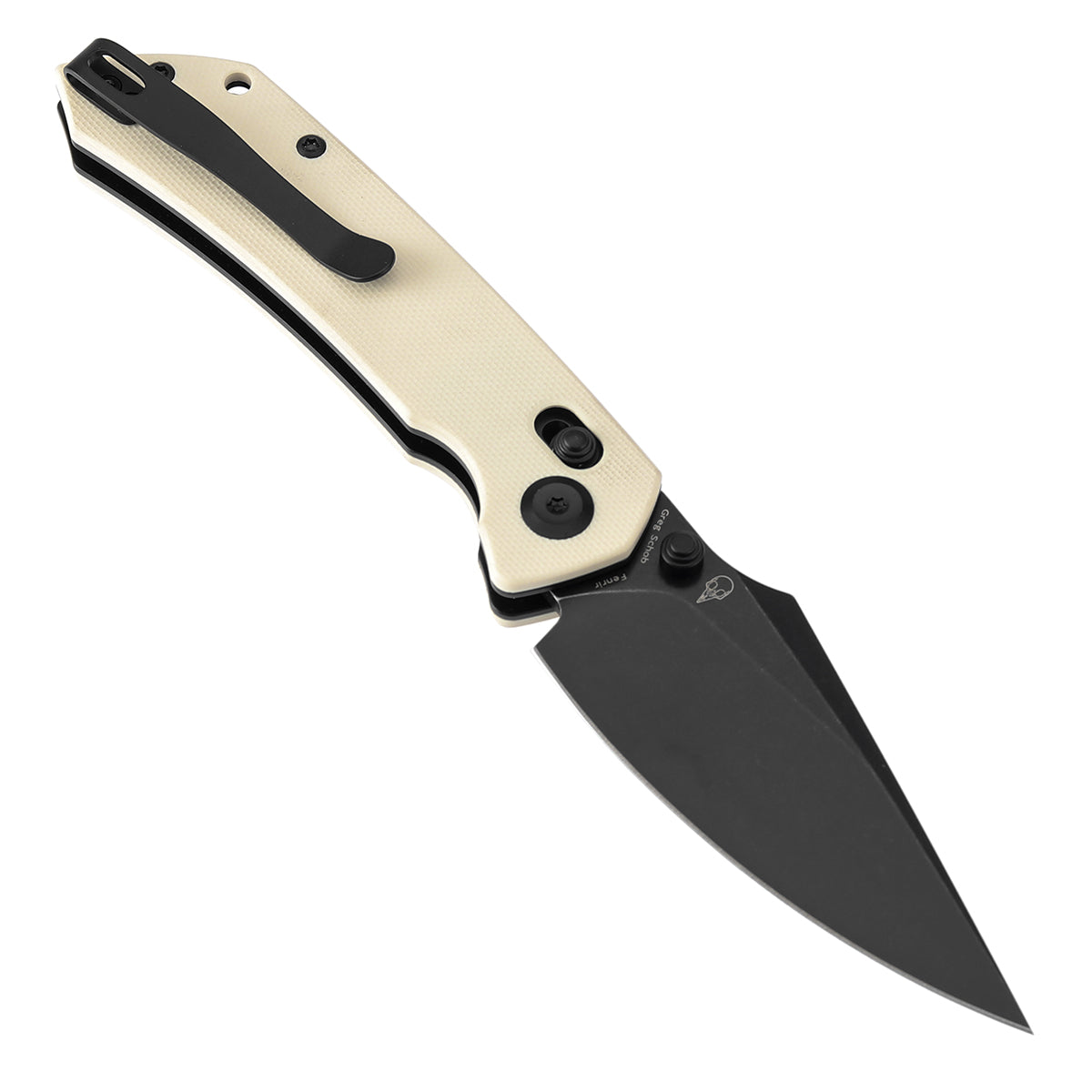 Tenable Fenrir Cross Bar Lock Folding Knife| Ivory White G10 | 3.48" Blackwashed Nitro-V Blade | Sparrow Knife Design | T1034V11