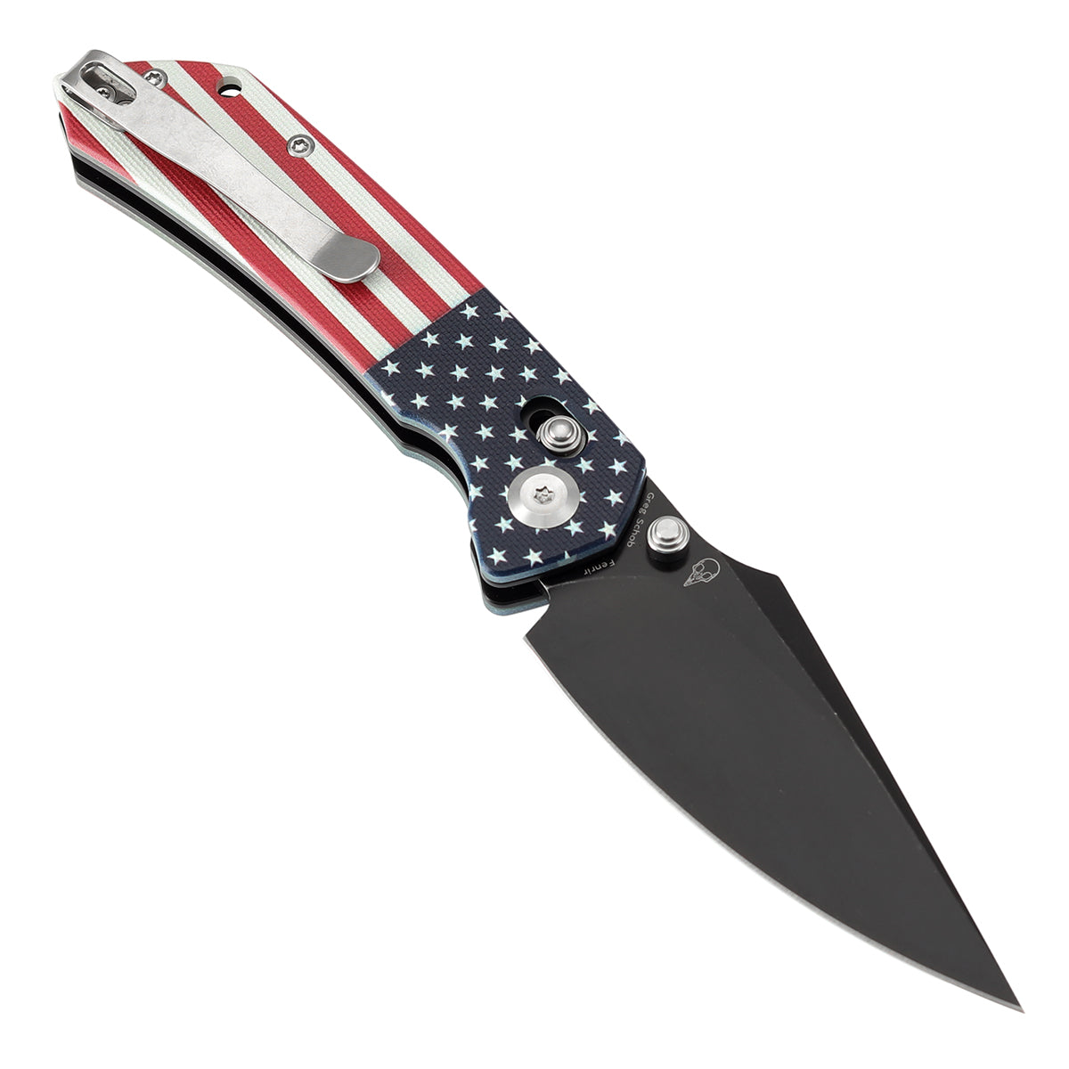 Tenable Fenrir Cross Bar Lock | Jade G10 with American Flag Handle | 3.48" Blackwashed Nitro-V Blade | Sparrow Knife Design | T1034V9
