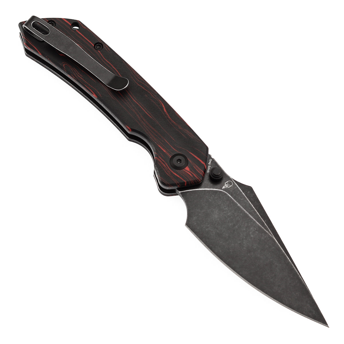 Tenable Fenrir Top Liner Lock Folding Knife| Black & Red G-mascus Handle | 3.48“ Blackwashed Nitro-V Blade | Sparrow Knife Design | B1034H2