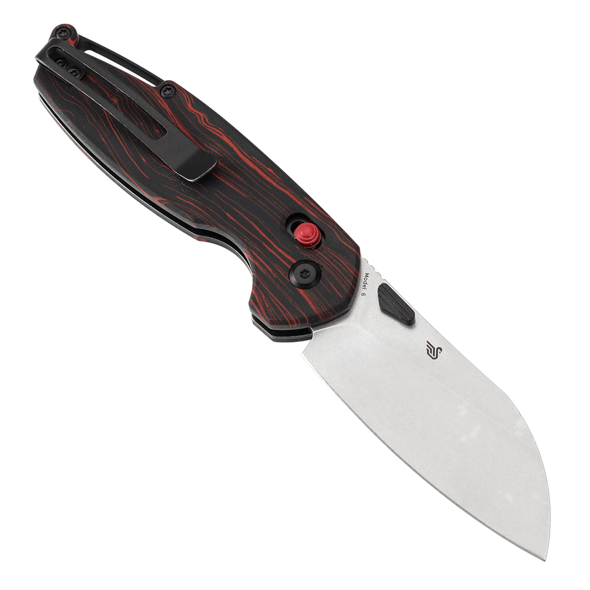 Tenable Model 6 Cross Bar Lock | Red & Black G-mascus Handle | 3.1" Stonewashed 14C28N Blade | Nick Swan Design--T1022V8