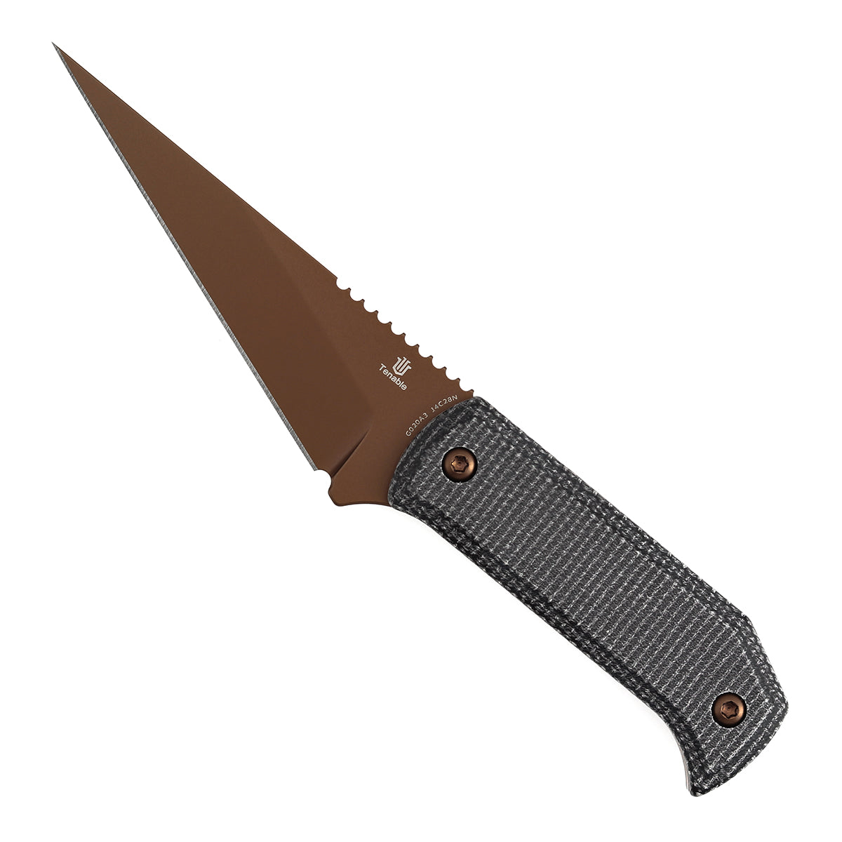 Pre-Order:Ships by Aug. 20 | Tenable ToothPik Fixed Blade | 3.04“ Rose Gold 14C28N Blade | Black Micarta Handle | Pinkerton Knives Design - G020A3