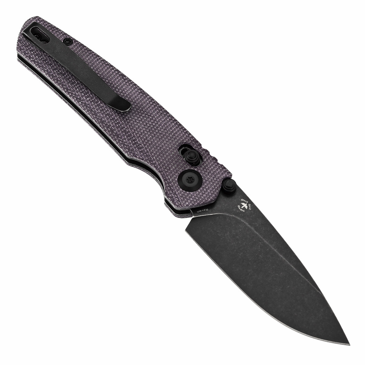 Tenable Raven Cross Bar Lock Folding Knife | 3.14" Blackwash 14C28N Blade | Purple Micarta Handle | Black Bird Blades Design -T2109V7