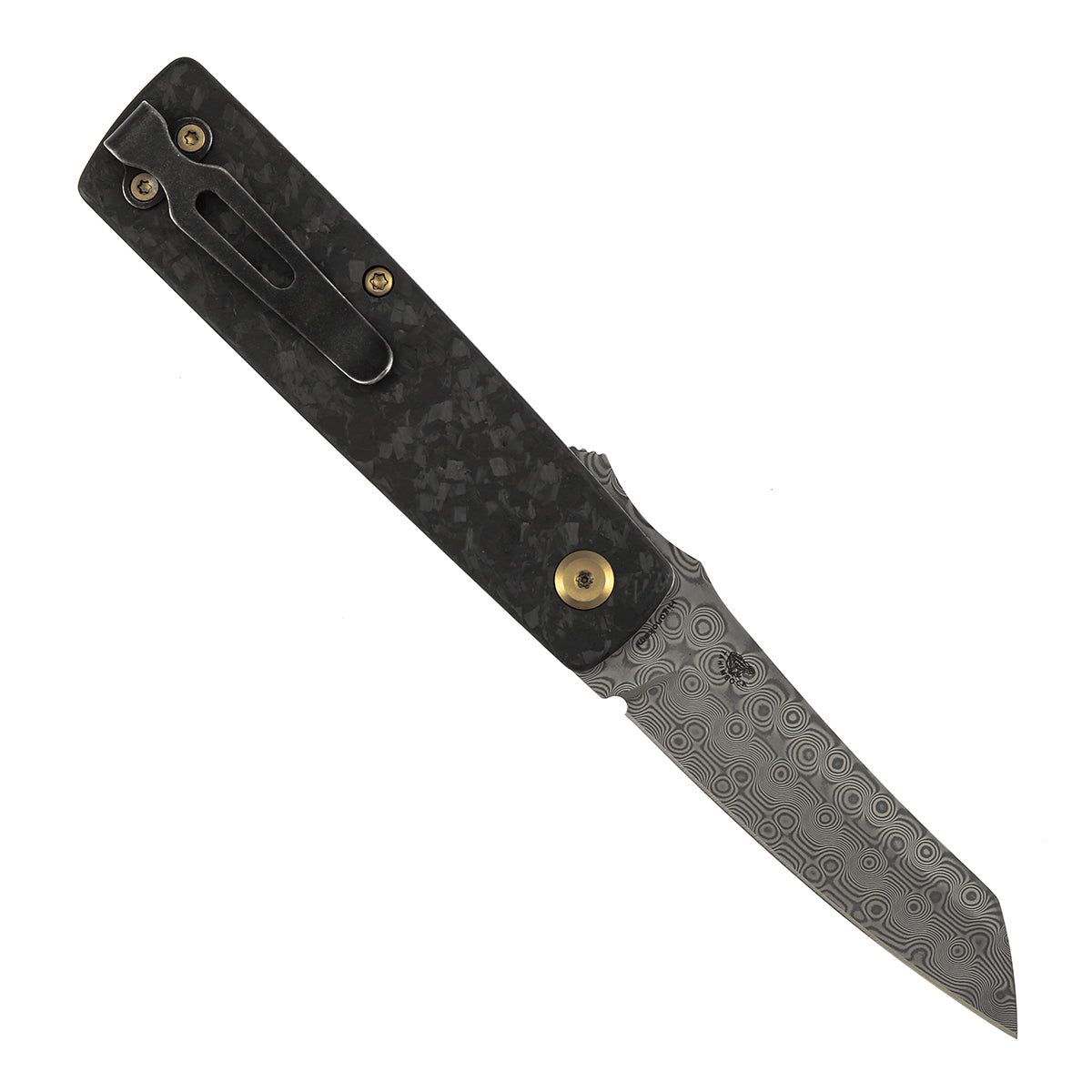 KANSEPT Higonokami | Liner Lock | 3.02'' Damascus Blade | Shred Carbon FIber Handle | Goran mihajlovic Design | T2135A1