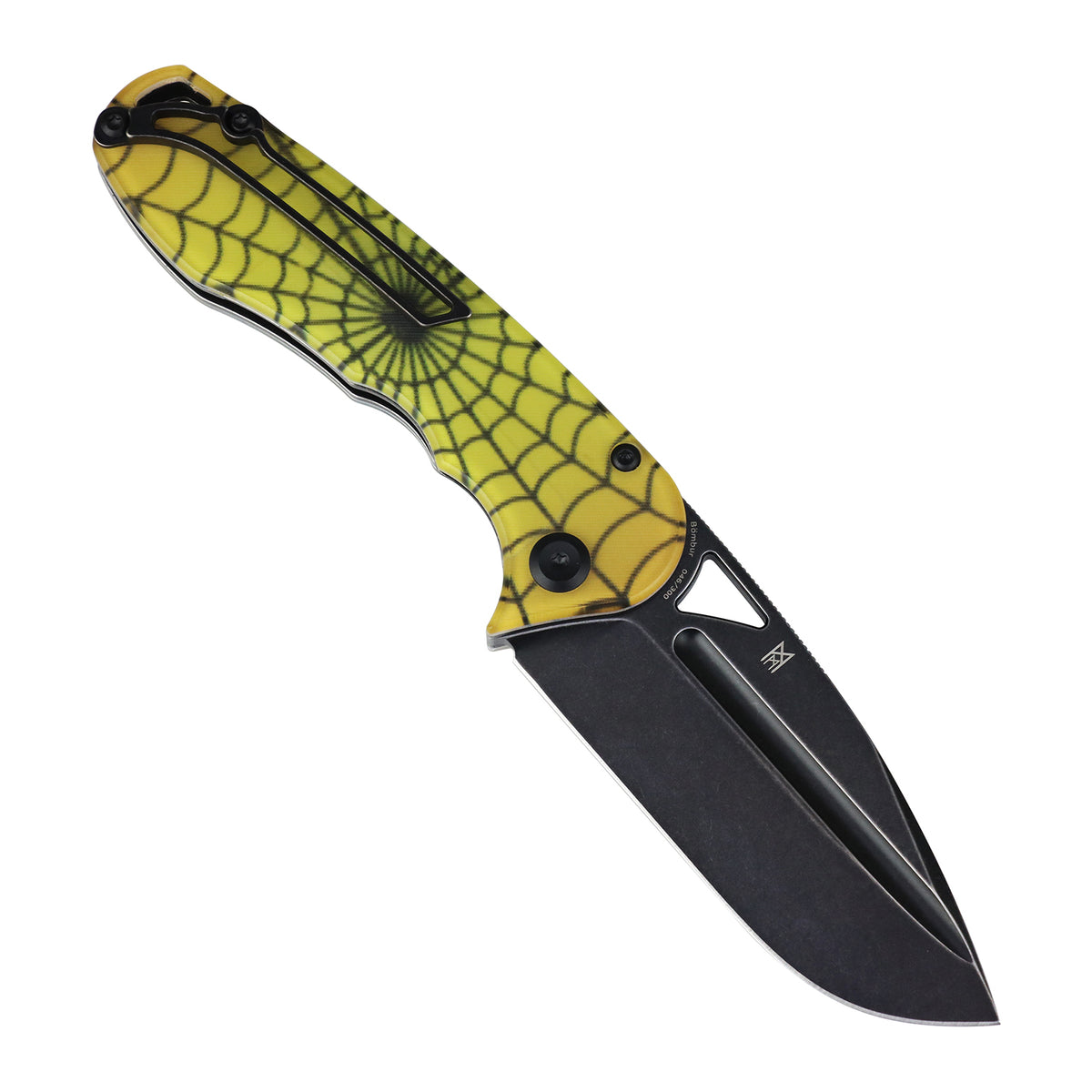 Tenable Bömbur Halloween Limited Edition Folding Knife | 3.53" Blackwash D2 Blade | PC with Yellow Spiderweb Pattern Handle | Midgards Messer Design - T1054A9