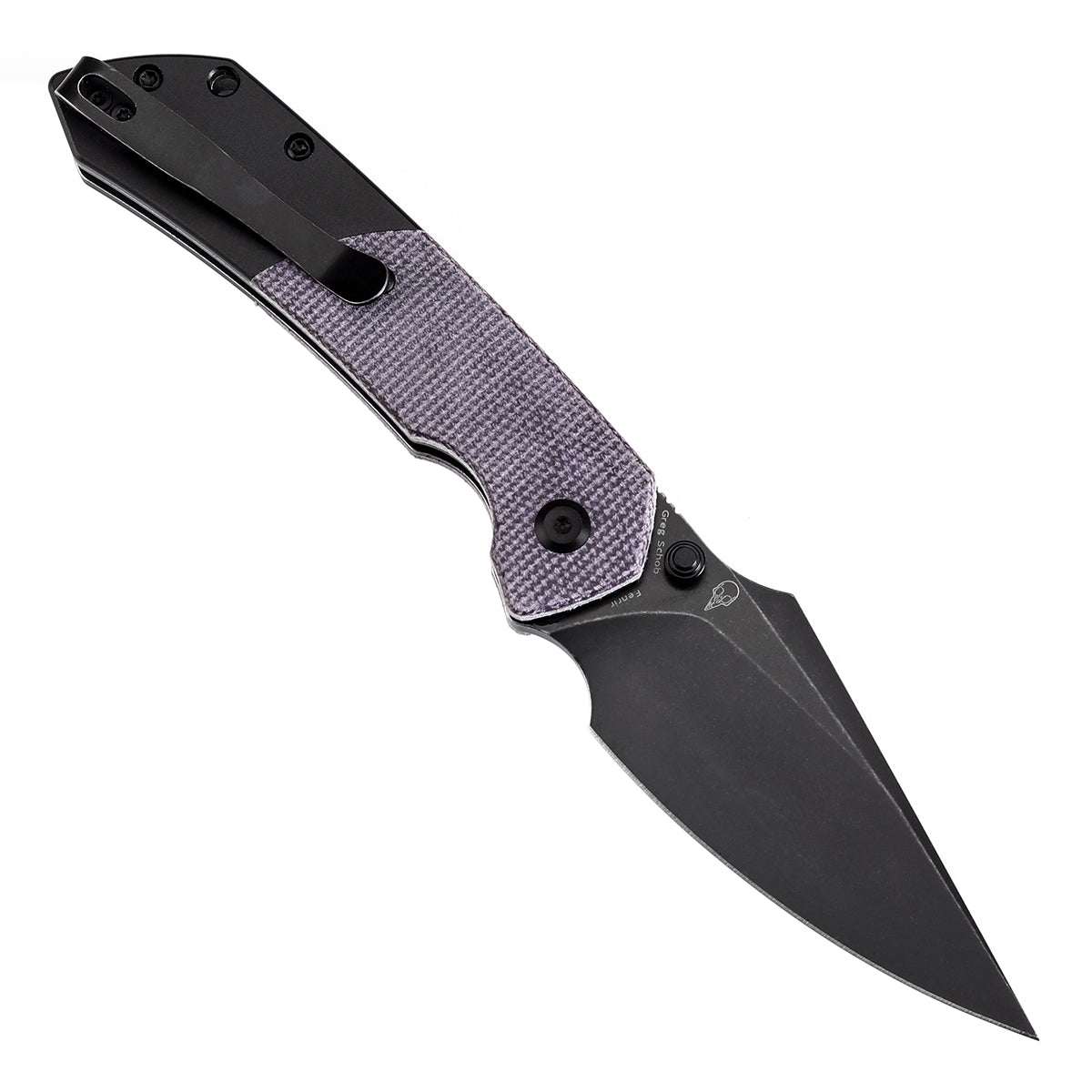 Tenable Button Lock Fenrir Folding Knife Purple Micarta & Blackwash Aluminum Handle (3.45" Blackwash 14C28N Blade) Sparrow Knife Design--T1034S5