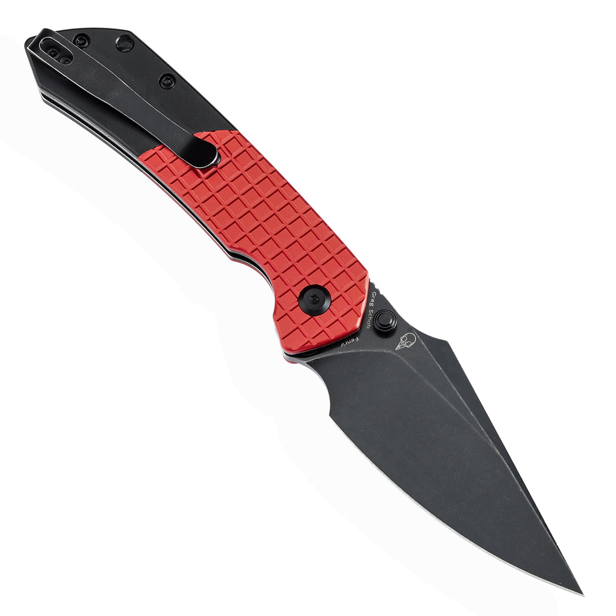 Tenable Button Lock Fenrir Folding Knife-Best Gift for Christmas Dark Red Aluminum with Frag Pattern & Black Handle (3.45" Blackwash 14C28N Blade) Sparrow Knife Design--T1034S3