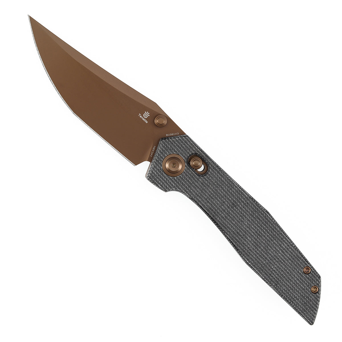 Tenable Deadite Cross Bar Lock Knife | 3.52" Rose Gold 14C28N Blade | Black Micarta Handle | TuffKnives Design - B1081V3