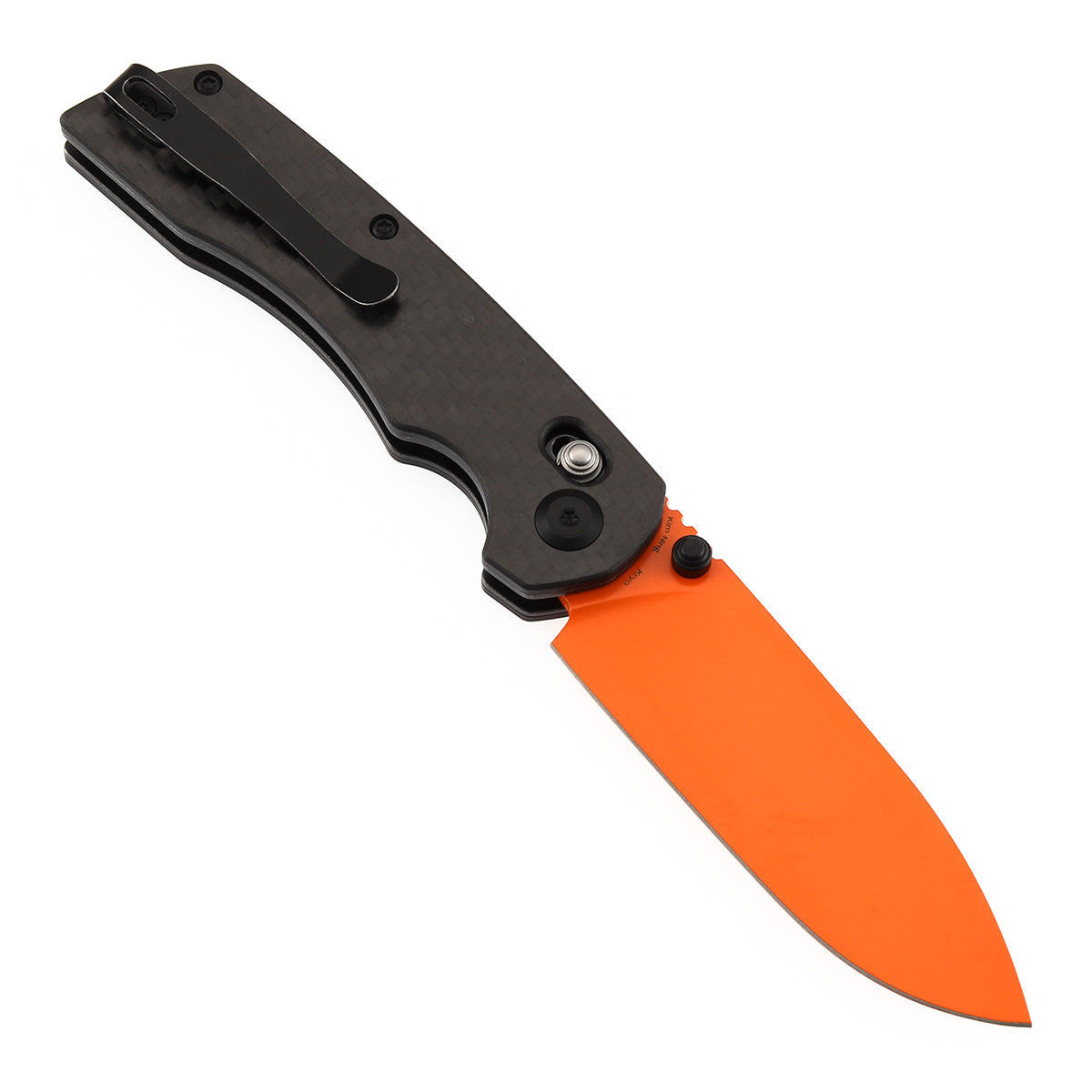Tenable Kryo Cross Bar Lock |Twill Carbon Fiber+G10 Handle | 3.58‘’ Orange Coated 14C28N Blade | Kim Ning Design-T1001V12