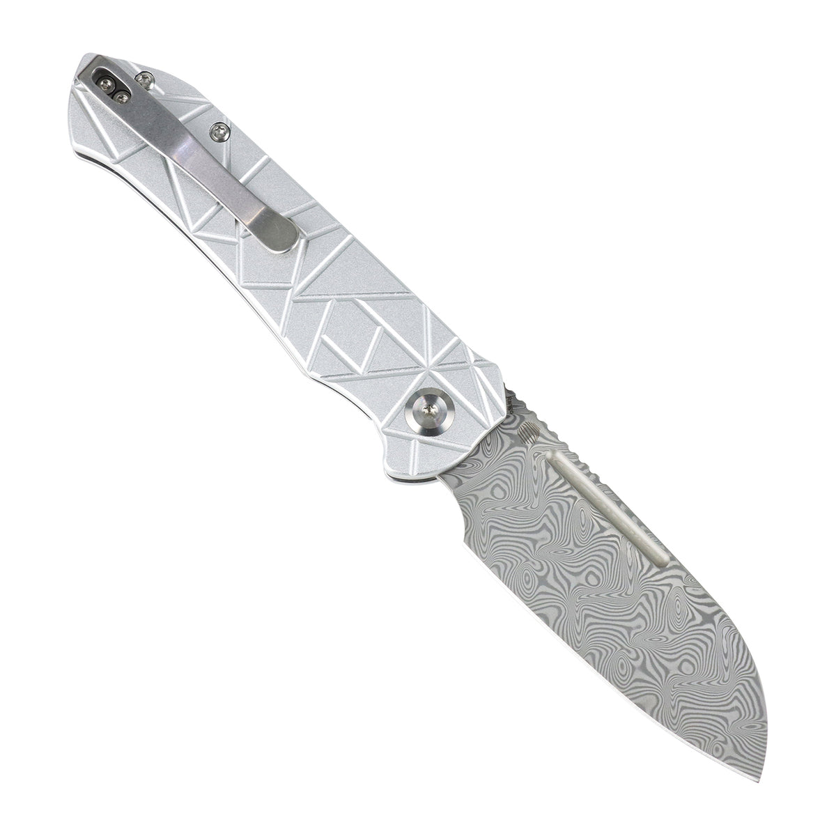 Tenable Rango Folding knife | 3.41" Water Ripple Damascus Blade | Silver Aluminum Handle | Steven Kastner Design -B1120A4