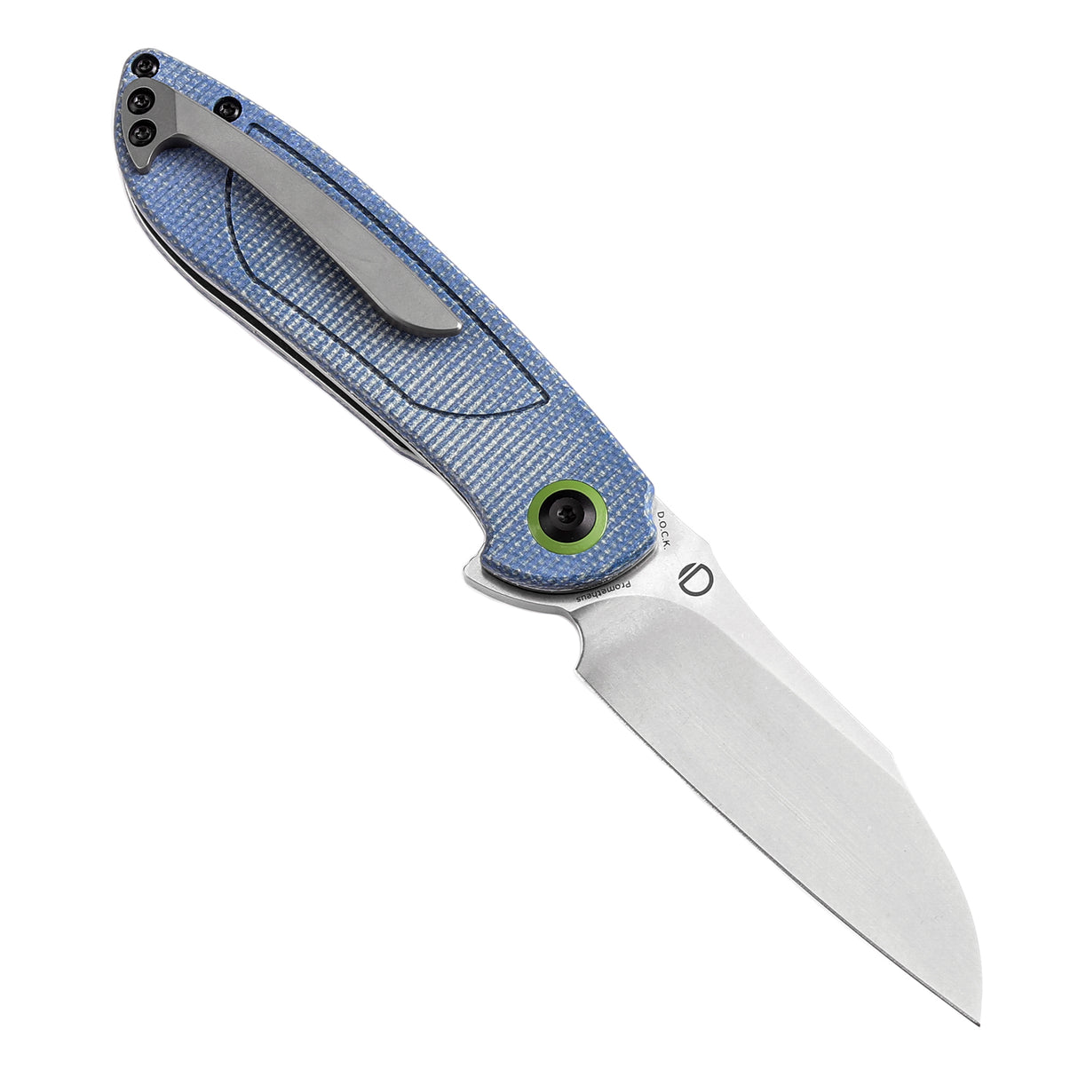 Tenable Prometheus Folding Knife Blue Micarta Handle(3.29'' Stonewashed 14C28N Blade)D.O.C.K. Design-T1040A3