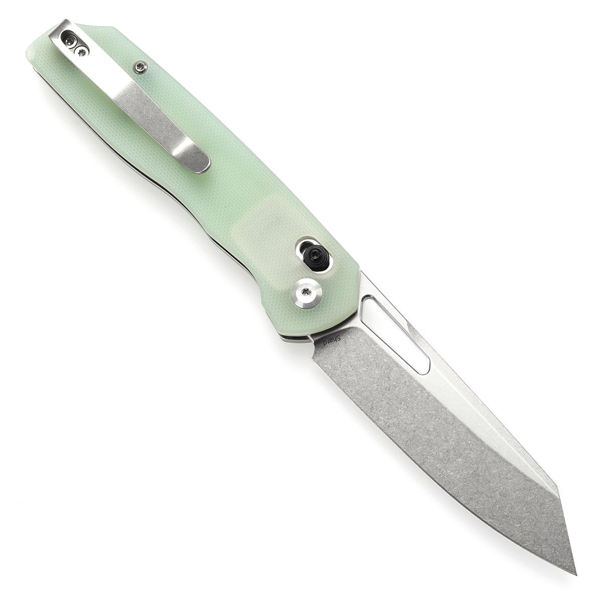 Tenable Shard Cross Bar Lock Jade G10 Handle (3.47'' Stonewashed 14C28N Blade) Kim Ning Design-T1006V6