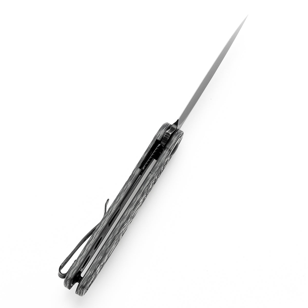 Tenable Einar Folding Knife Black & White Carbon Fiber Handle (3.13'' Blackwash Nitro-V Blade) Justin Lundquist Design-T2072A4