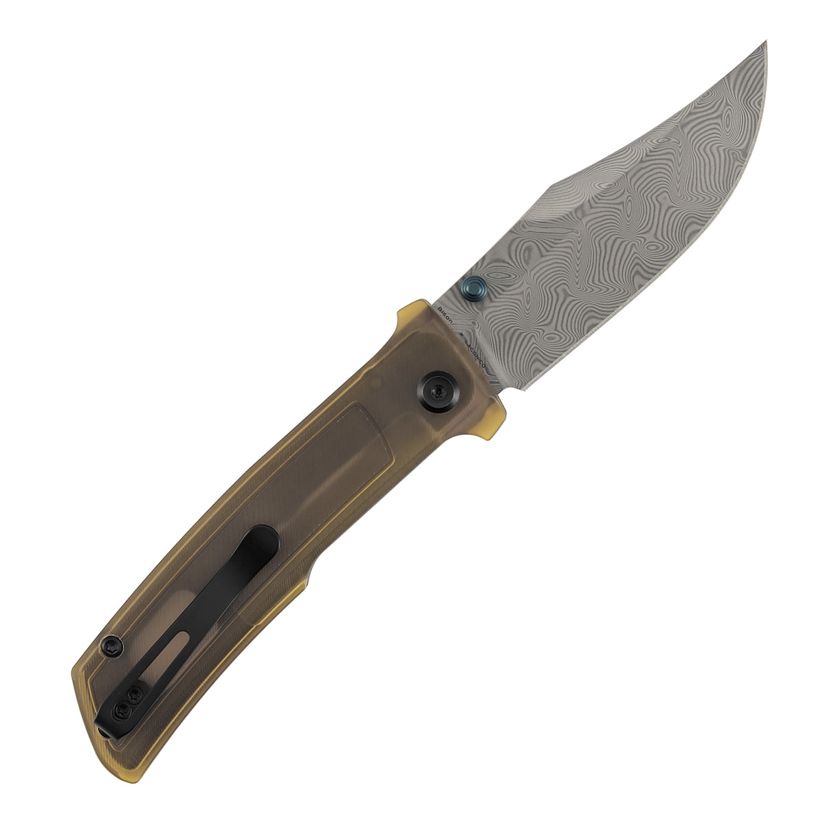 Tenable Bison Folding Knife | 3.24'' Water Ripple Damascus Blade | Amber PEI/Ultem Handle | Ray Laconico Knives Design | B2108A5