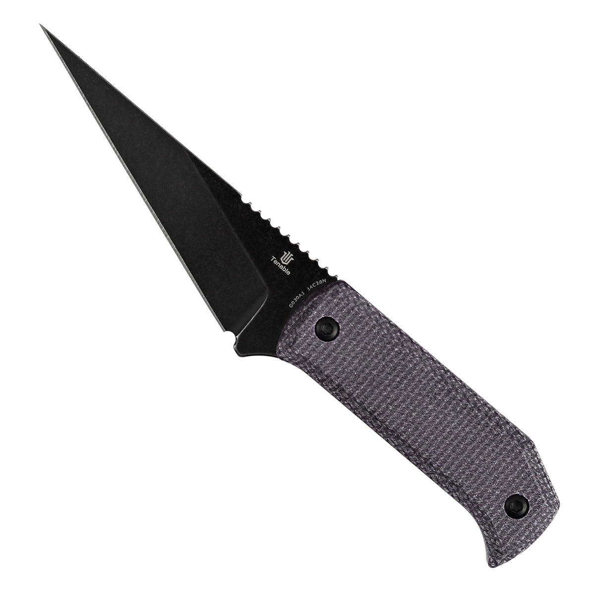 Pre-Order:Ships by Aug. 20 | Tenable ToothPik Fixed Blade | 3.04“ Blackwash 14C28N Blade | Purple Micarta Handle | Pinkerton Knives Design - G020A1