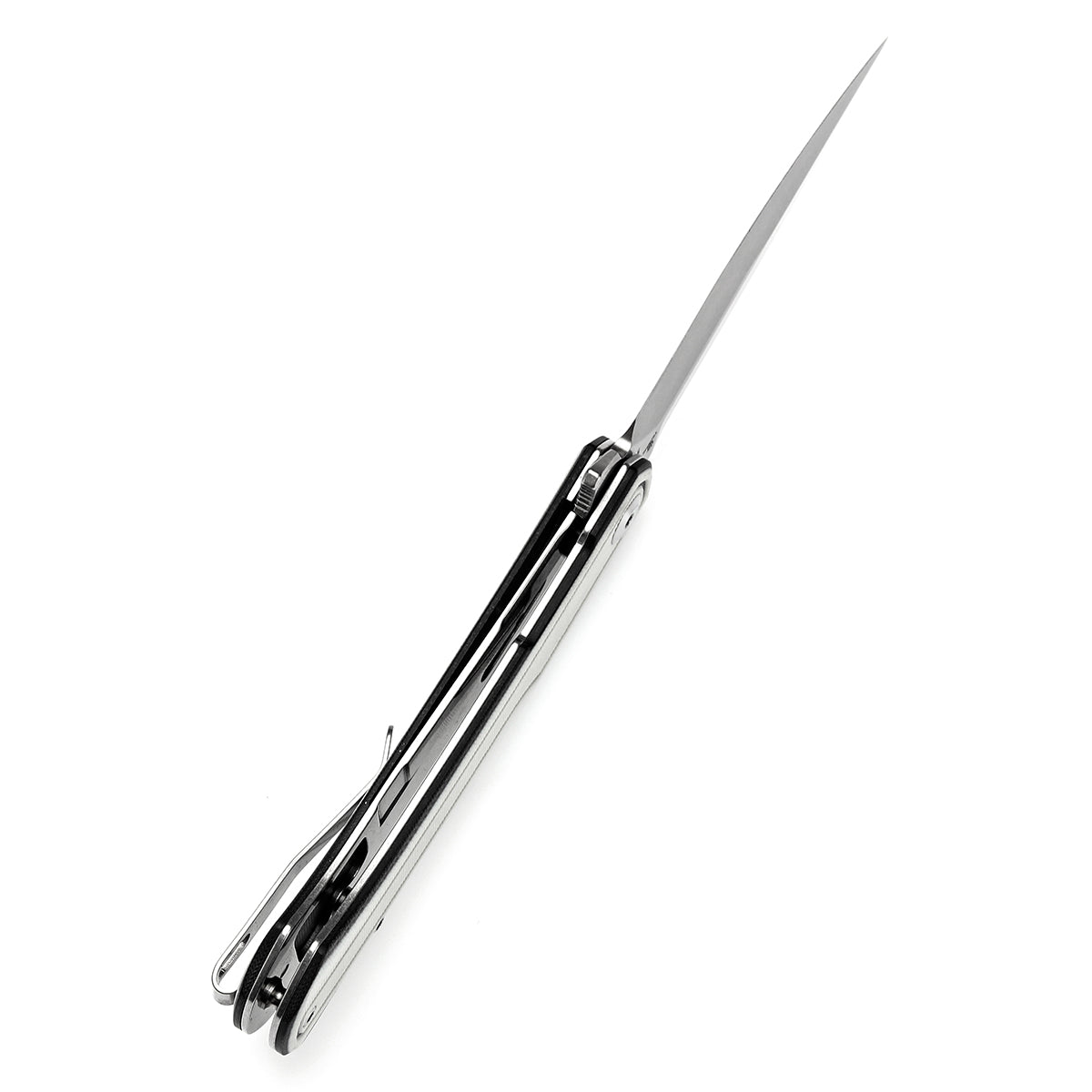 Tenable Kratos Folding Knife Black and White G10 Handle(3.79" Stonewashed Nitro-V Blade) Ostap Hel Design-T1024A5