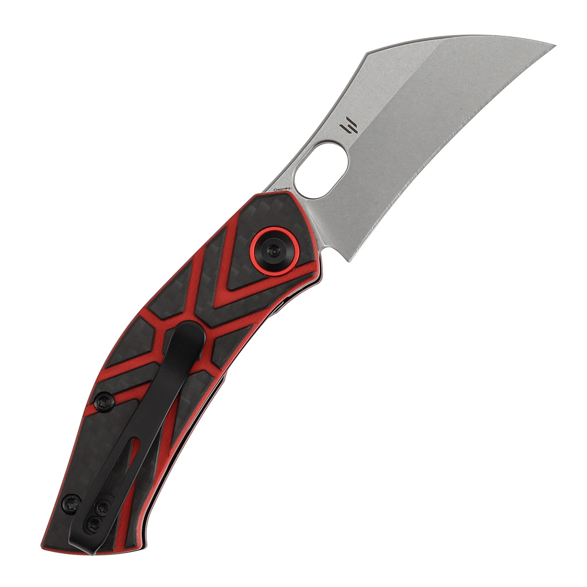 Pre-Order :Ships by Aug. 10 | Tenable Osprey Folding Knife | 2.22" Stonewashed Nitro-V | Twill Carbon Fiber & Red G10 Handle | Triple Stripe Knives Design - B2087A3