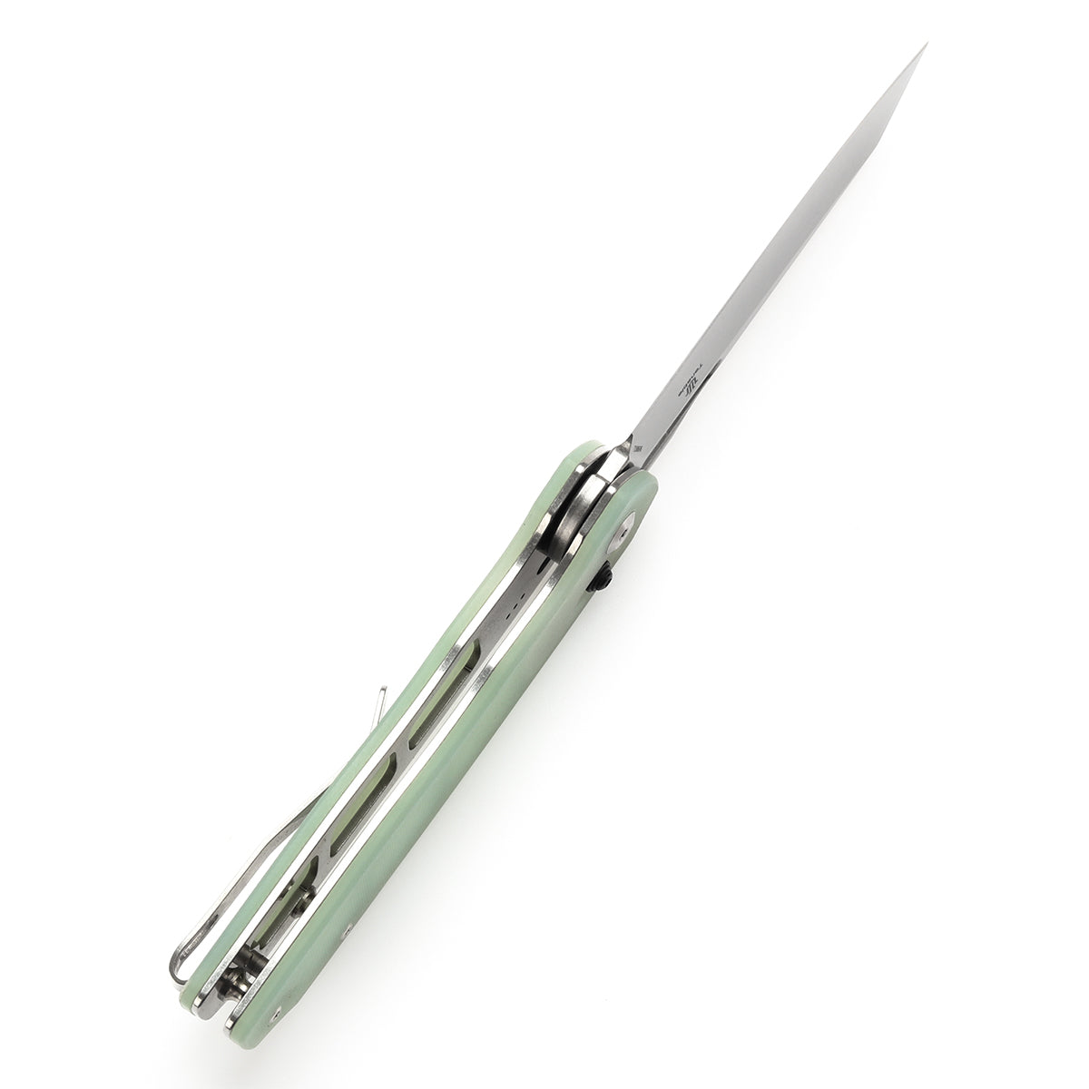 Tenable Shard Cross Bar Lock Jade G10 Handle (3.47'' Stonewashed 14C28N Blade) Kim Ning Design-T1006V6