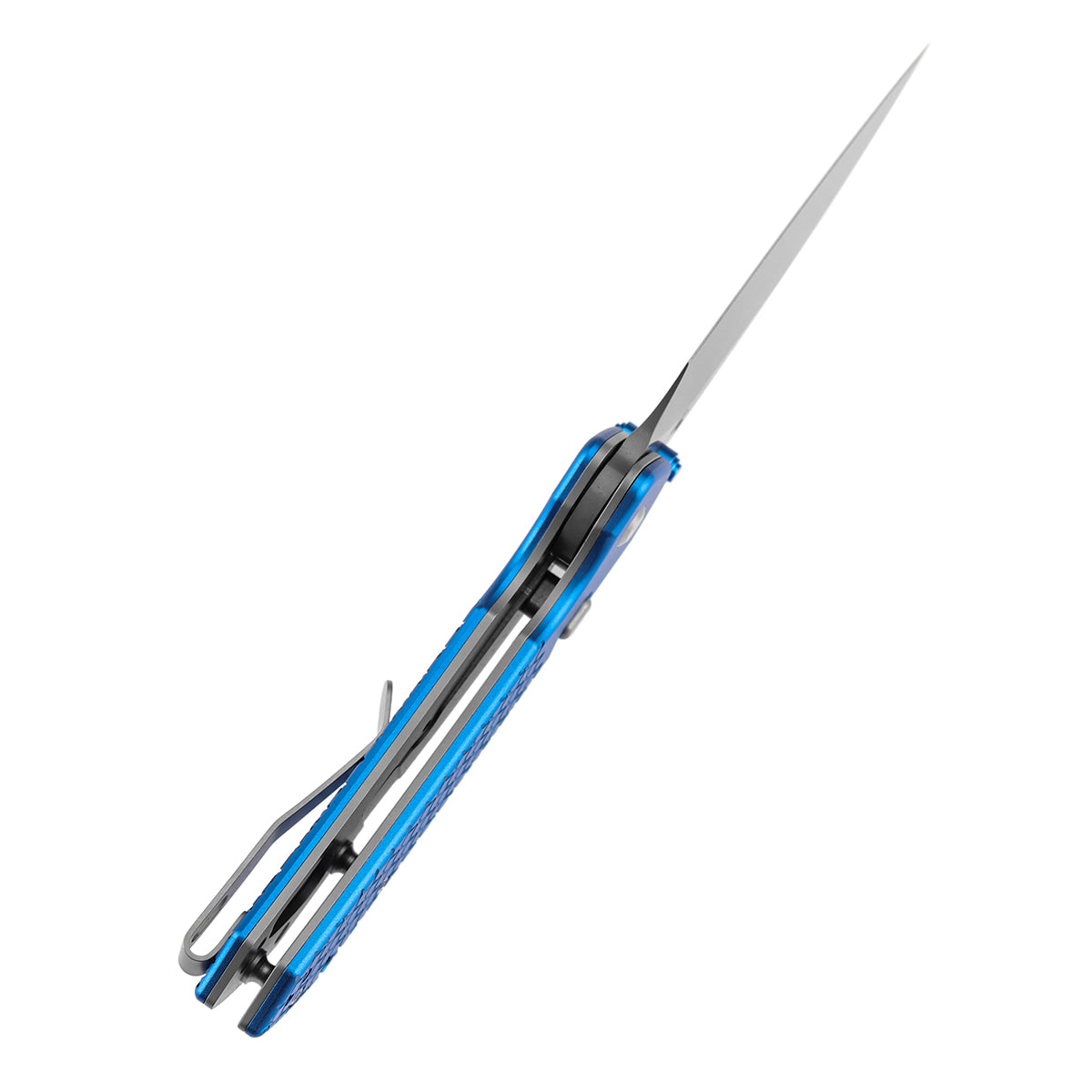 Tenable Fenrir Top Liner Lock Folding Knife| Dark Blue Anodized Aluminum with  Fishscale Texture Handle | 3.48“ Damascus Blade | Sparrow Knife Design | B1034H9