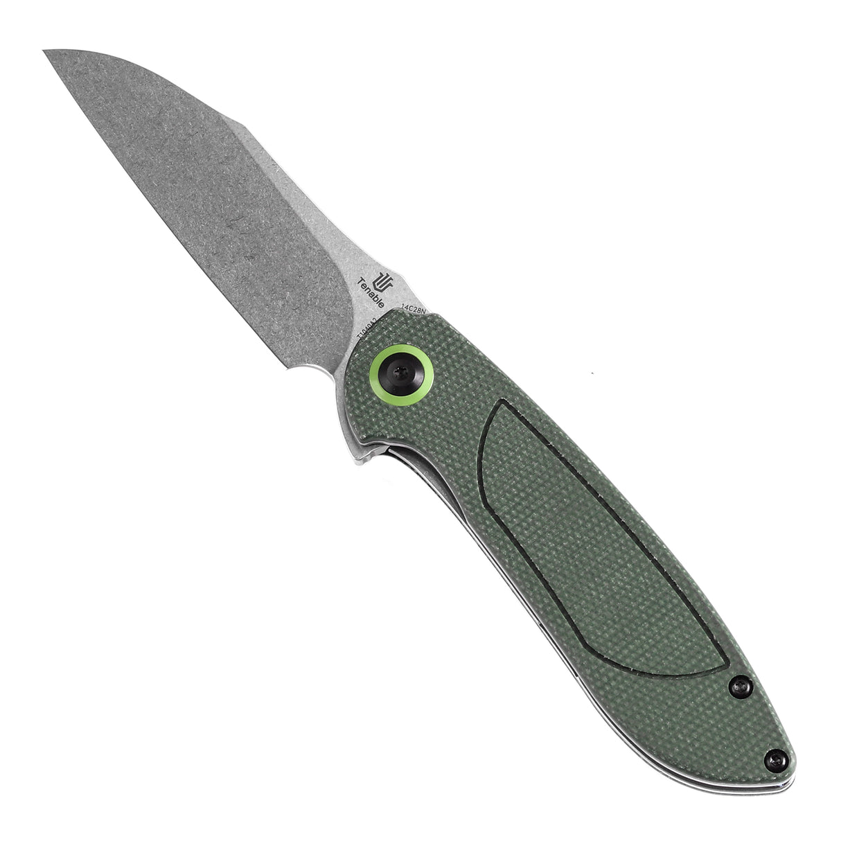 Tenable Prometheus Folding Knife Green Micarta Handle(3.29'' Stonewashed 14C28N Blade)D.O.C.K. Design-T1040A2