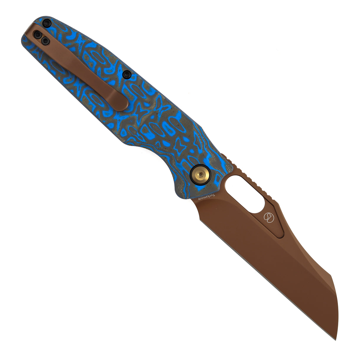 Tenable Tuckamore Folding Knife | 3.54" Rose Gold Nitro V | Blue & Yellow Vortex Micarta | Jonathan Styles Design - B1052A3