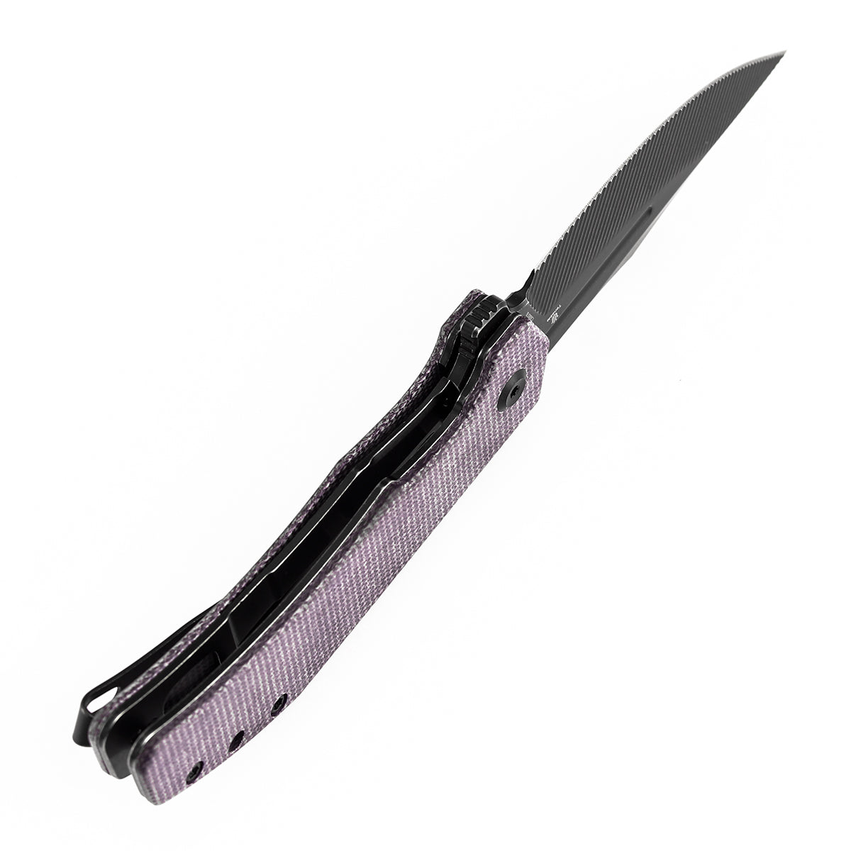 Tenable Orion Flipper Folding Knife | Purple Micarta Handle | 3.07" Blackwash Nitro V with CNC Milling Blade | JB Stout Design | B1089C1