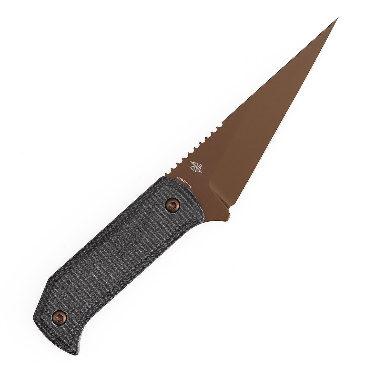 Pre-Order:Ships by Aug. 20 | Tenable ToothPik Fixed Blade | 3.04“ Rose Gold 14C28N Blade | Black Micarta Handle | Pinkerton Knives Design - G020A3