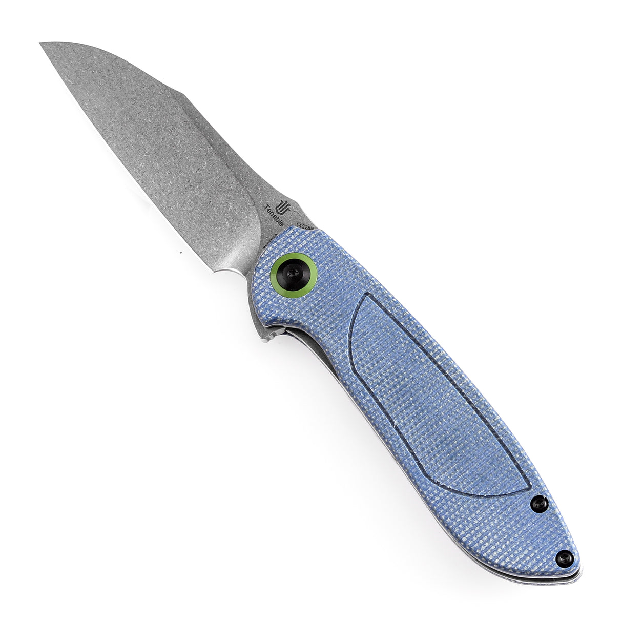 Tenable Prometheus Folding Knife Blue Micarta Handle(3.29'' Stonewashed 14C28N Blade)D.O.C.K. Design-T1040A3