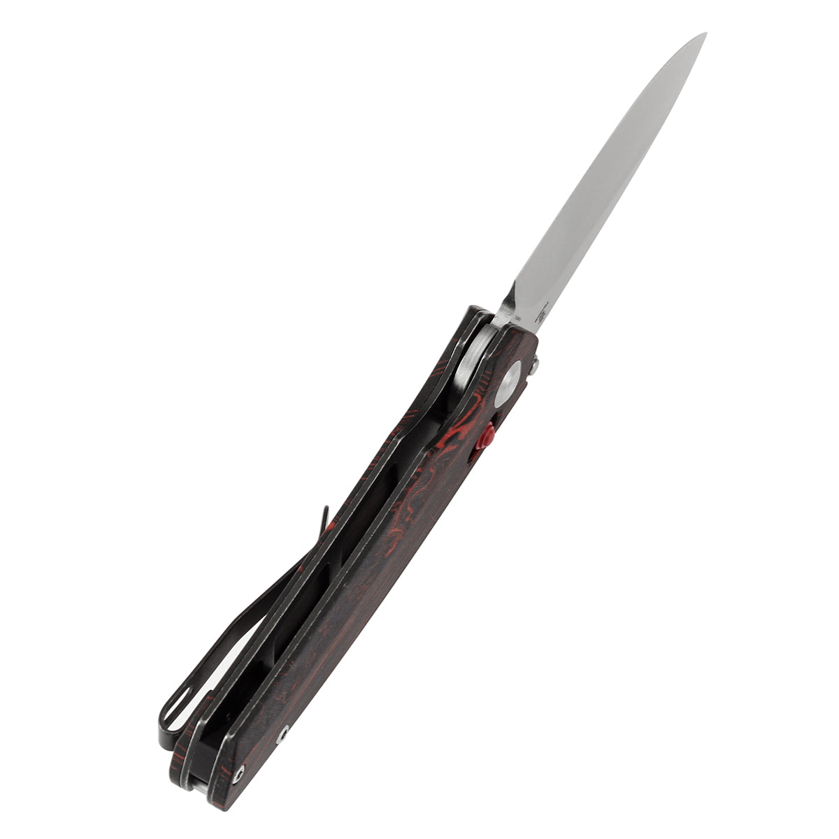 Tenable Raven Cross Bar Lock Folding Knife | 3.14" Stonewashed 14C28N Blade | Red and Black G-mascus Handle | Black Bird Blades Design -T2109V3