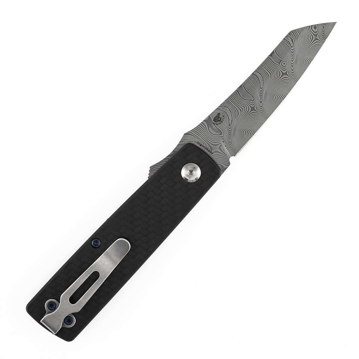 Tenable Higonokami Folding Knife | 3.02'' Water Ripple Damascus Blade | Twill Cabrbon Fiber Handle | Goran mihajlovic Design | B2135A3