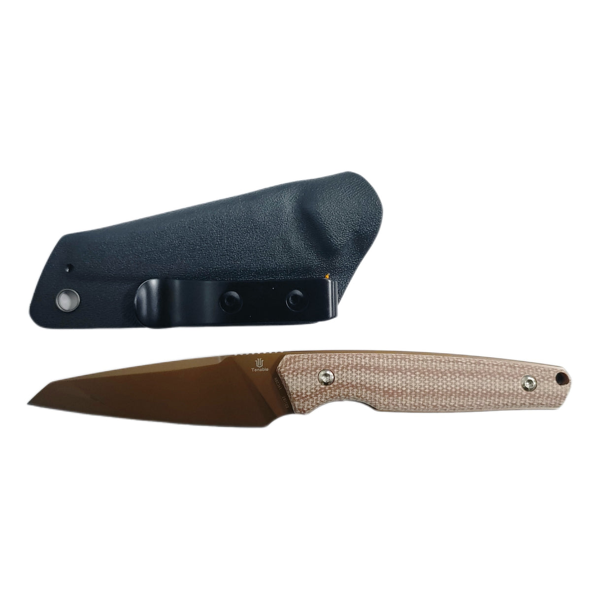 Pre-order: US orders will ship before Dec 10. |Tenable Outdoor Parr Fixed Blade-- 3.12'' Rose Gold Coated 14C28N Blade - Brown Micarta Handle - Jonathan Styles Design - G011B7