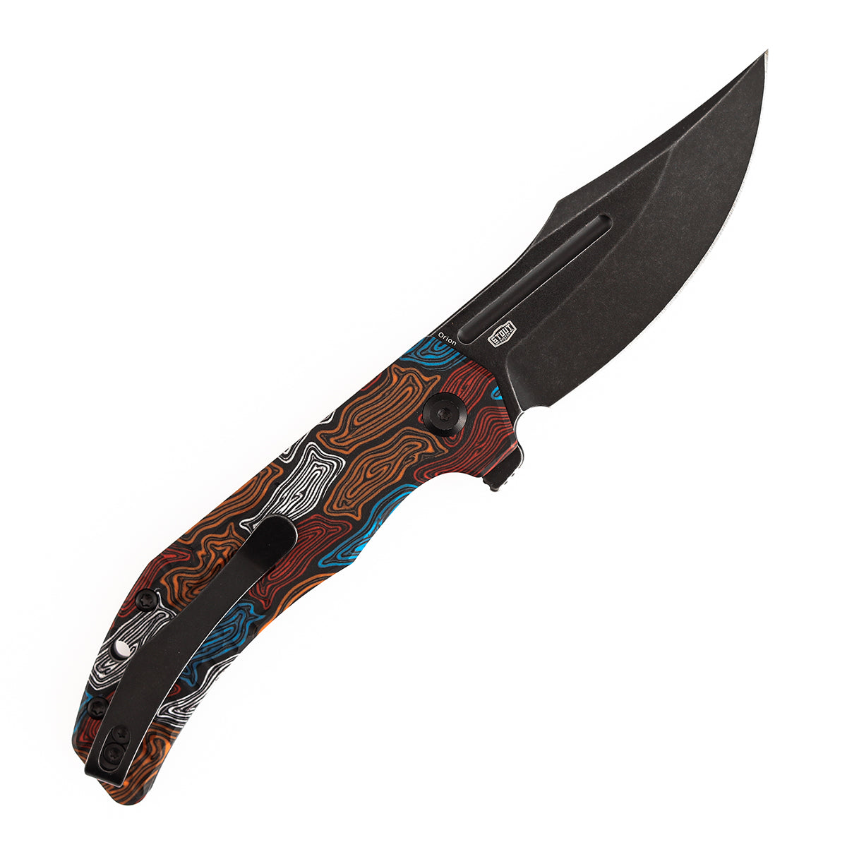 Tenable Orion Liner Lock | Multi-color Topo G-mascus Handle | Blackwashed 14C28N | JB Stout Design | B1089A7