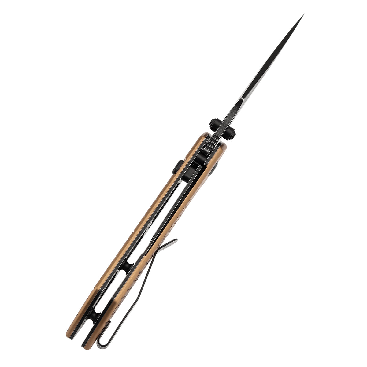 Tenable Fenrir Top Liner Lock Folding Knife|  3.4“ Blackwashed Nitro-V Blade | Bronze Aluminum with Fishscale Texture Handle | Sparrow Knife Design | B1034H11