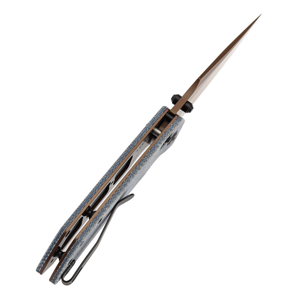 Tenable Fenrir Cross Bar Lock Folding Knife| Blue Micarta | 3.48" Rose Gold Coated Nitro-V Blade | Sparrow Knife Design | T1034V6