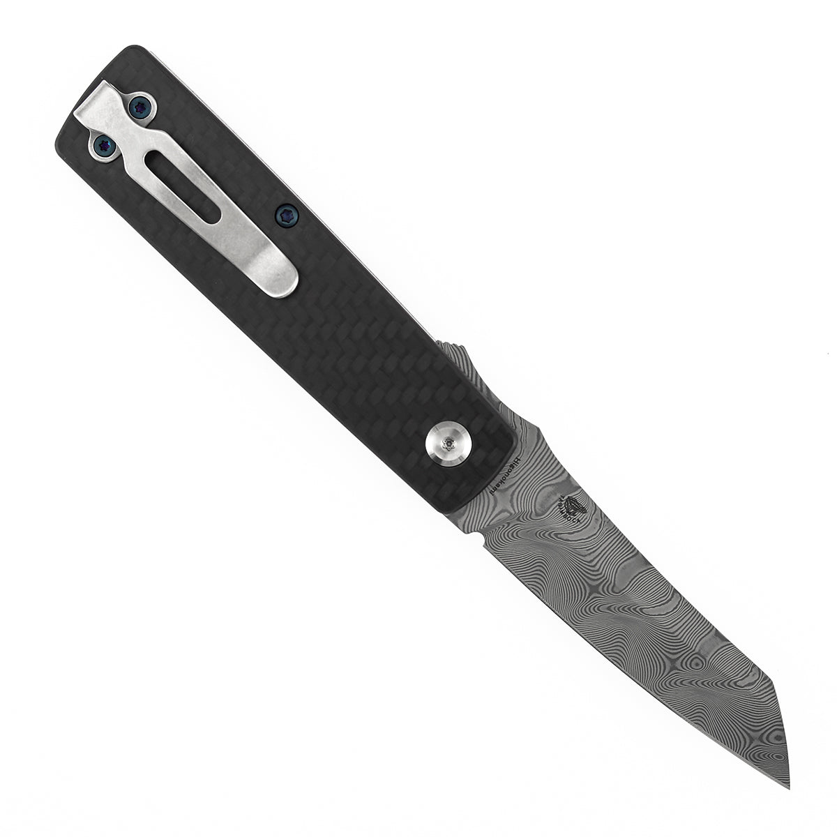 Tenable Higonokami Folding Knife | 3.02'' Water Ripple Damascus Blade | Twill Cabrbon Fiber Handle | Goran mihajlovic Design | B2135A3