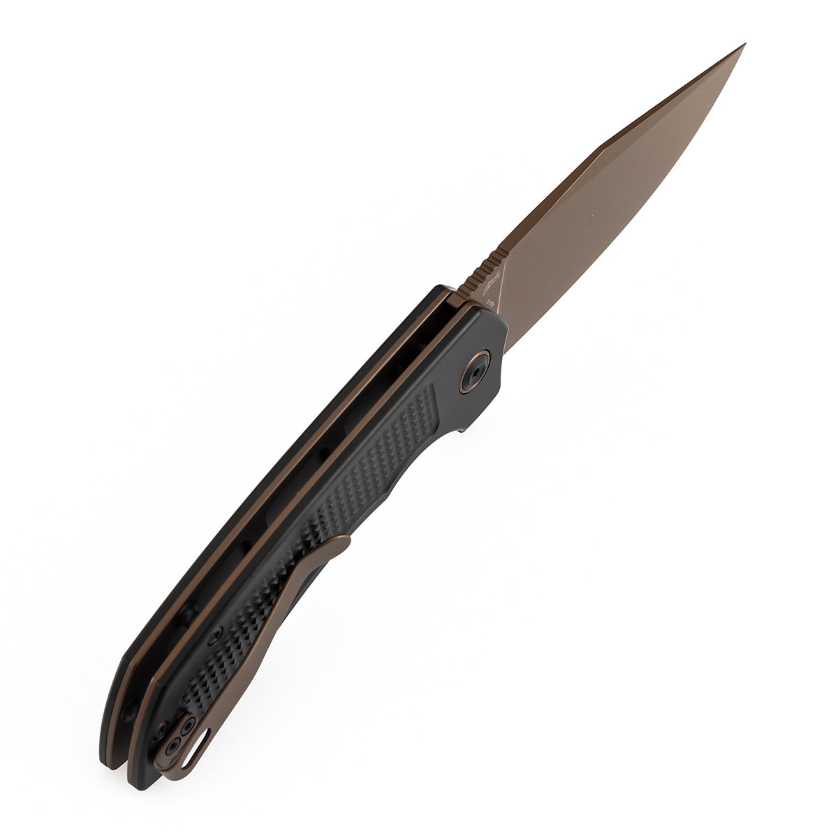 Tenable Entity - Button Lock - 3.52'' Rose Gold 14C28N -Black Aluminum with Checkered Texture - Nalu Knives Design - B1036F1