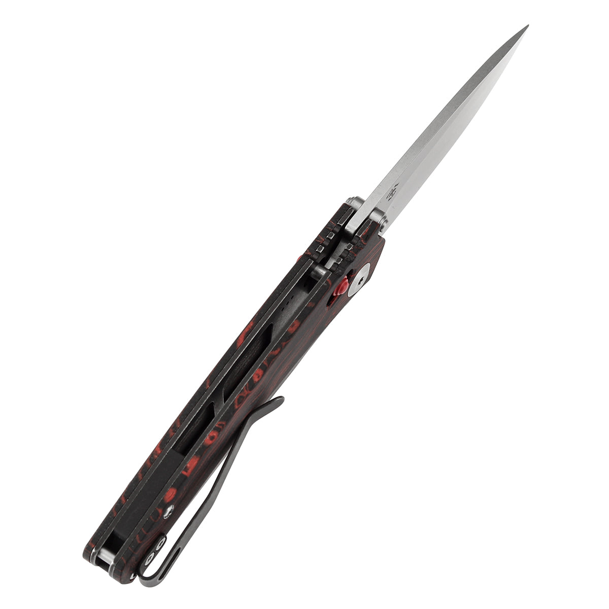 Tenable Raven Cross Bar Lock Folding Knife | 3.14" Stonewashed 14C28N Blade | Red and Black G-mascus Handle | Black Bird Blades Design -T2109V3