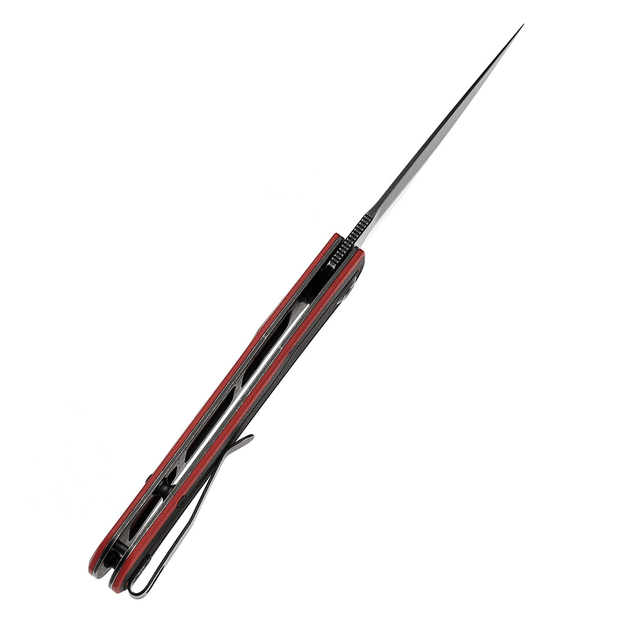 Tenable Kratos Folding Knife Black and Red G10 Handle(3.79" Blackwash Nitro-V Blade) Ostap Hel Design-T1024A1