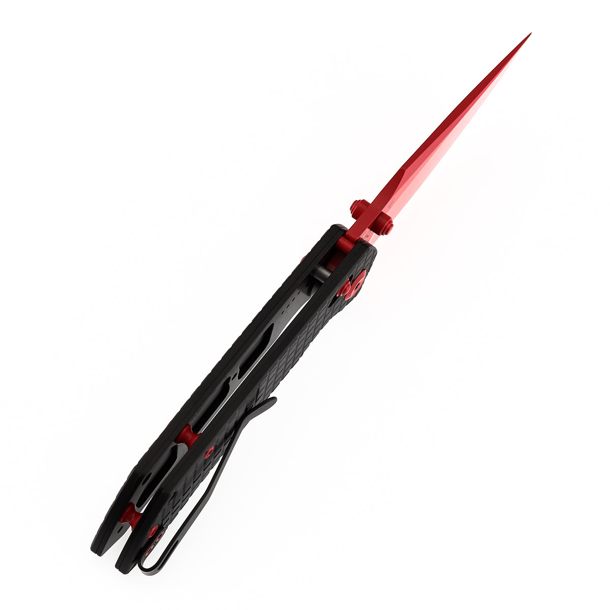 Tenable Fenrir Cross Bar Lock Folding Knife| Blcak Aluminum with Frag Pattern | Red Coated Nitro-V Blade | T1034V10