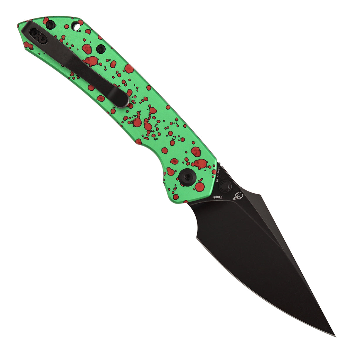 Tenable Fenrir Top Liner Lock Folding Knife| 3.4" Blackwash Nitro-V Blade |Green Aluminum with Zombie Blood Handle | Sparrow Knife Design | B1034H22