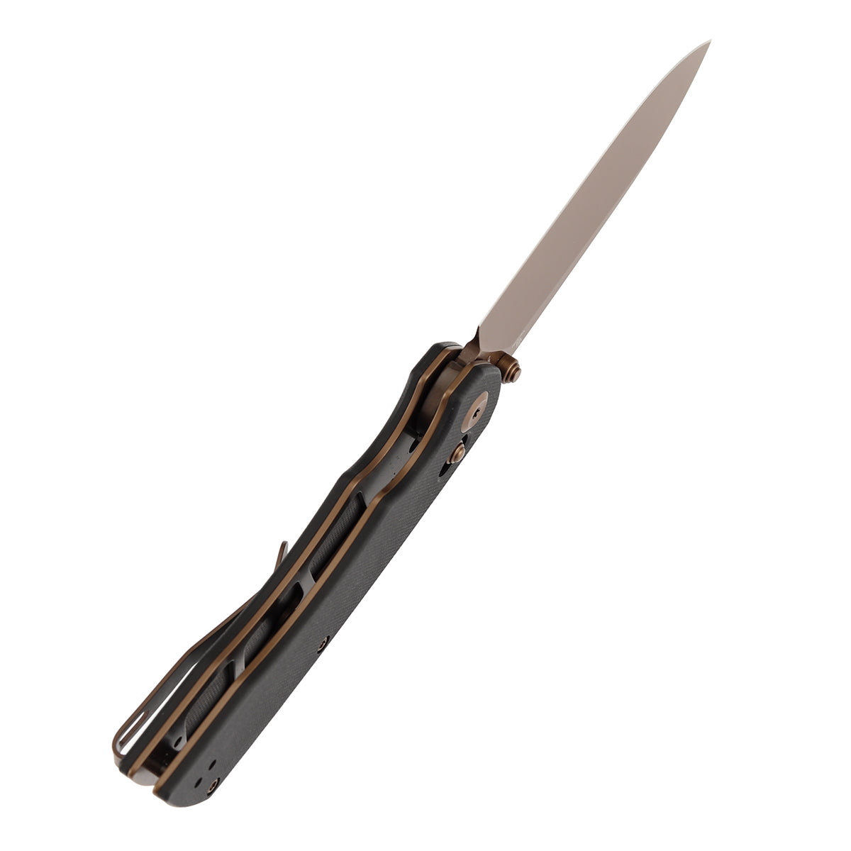Tenable Kryo Cross Bar Lock | Black G10 Handle | 3.58‘’ Rose Gold Coated 14C28N Blade | Kim Ning Design-T1001V8