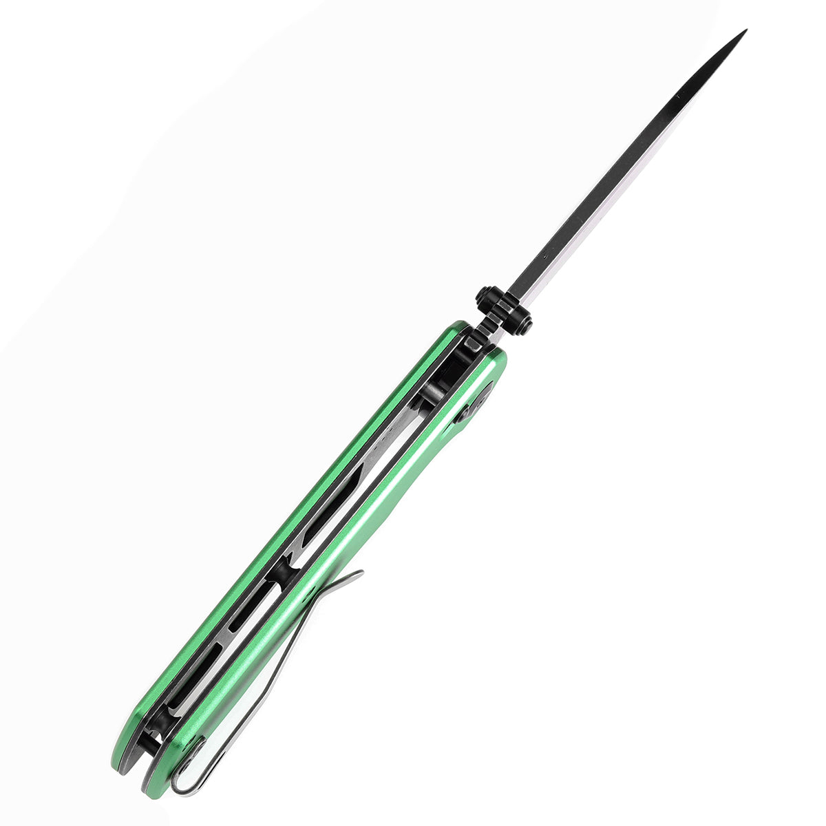 Tenable Kryo Cross Bar Lock Green Anodized Aluminum Handle (3.58‘’ Blackwash 14C28N Blade) Kim Ning Design-T1001V1