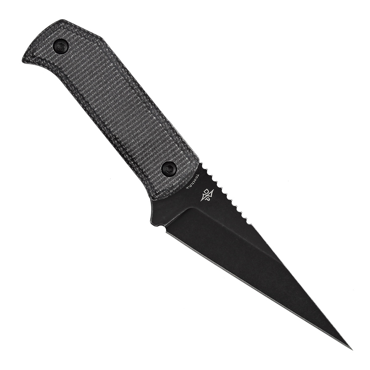 Pre-Order:Ships by Aug. 20 | Tenable ToothPik Fixed Blade | 3.04” Blackwash 14C28N Blade | Black Micarta Handle | Pinkerton Knives Design - G020A4