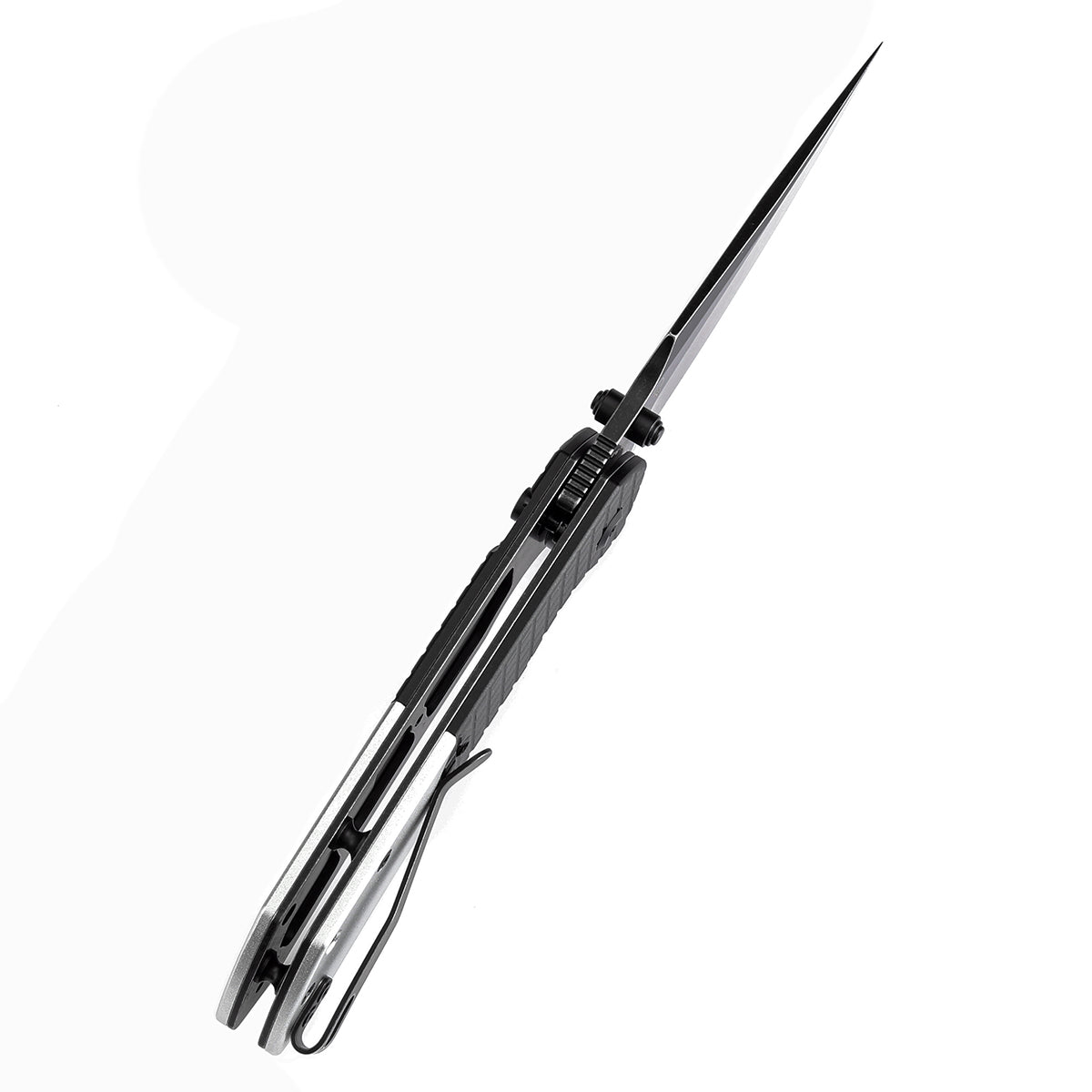 Tenable Button Lock Fenrir Folding Knife Black Frag Pattern & Plain Aluminum Handle (3.45" Blackwash 14C28N Blade) Sparrow Knife Design--T1034S2