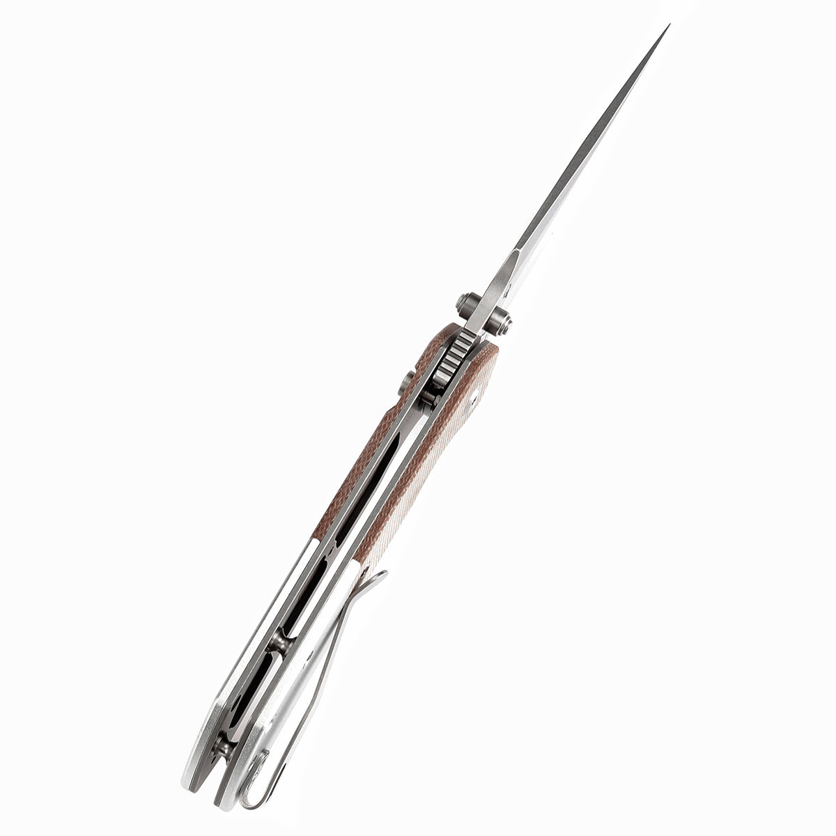 Going Gear Exclusive Tenable Fenrir Button Lock Knife Brown Micarta & Plain Aluminum Handle (3.4" Rose Gold 14C28N) T1034S4