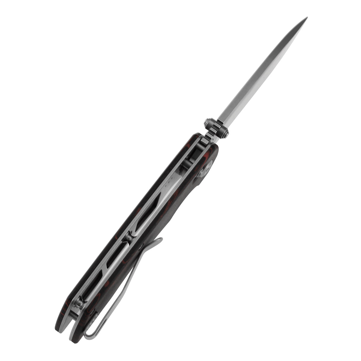 Tenable Kryo Cross Bar Lock | Red & Black G-mascus Handle | 3.58‘’ Stonewashed 14C28N Blade | Kim Ning Design-T1001V11