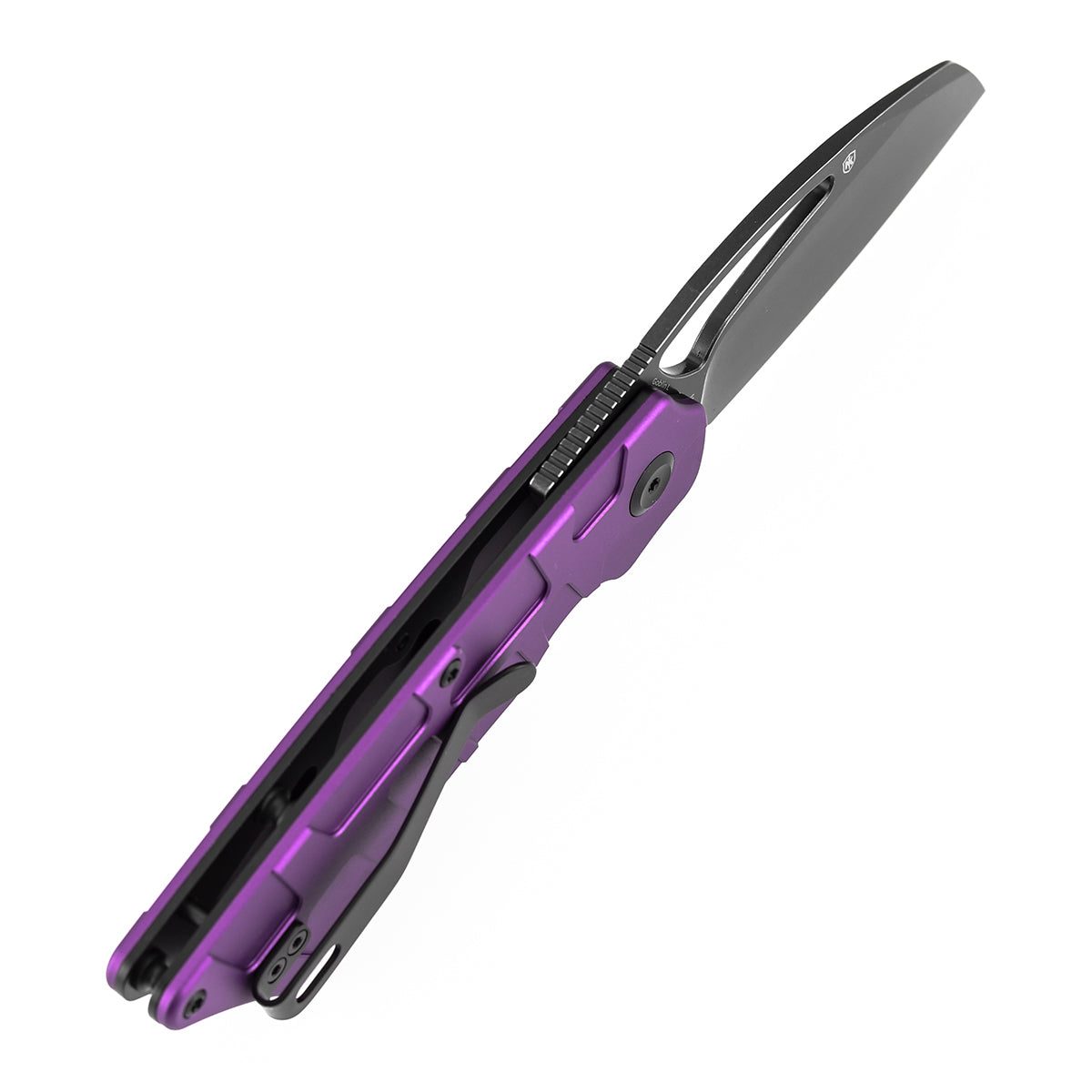 Tenable Goblin L Folding Knife | 3.24'' Blackwash 14C28N Blade | Purple Anodized Aluminum with Amphibian-inspired Geometric Texture Handle | Marshall Noble Design | B3016A3